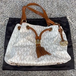 Michael Kors tan and white shoulder bag